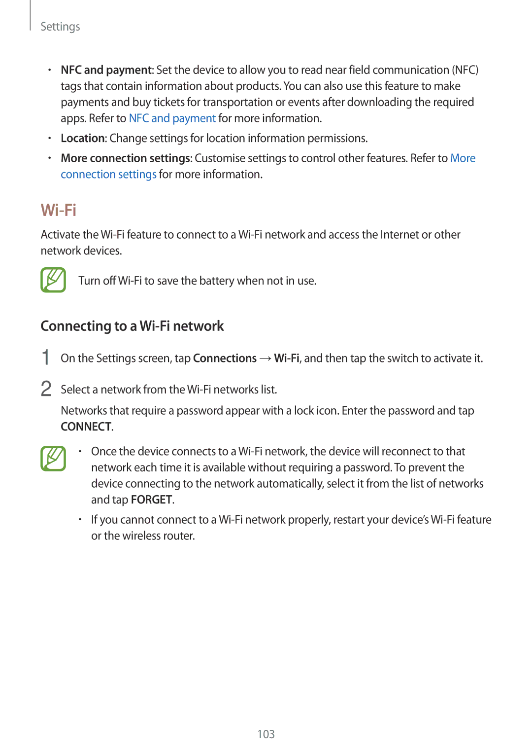 Samsung SM-T390NZKASER, SM-T390NZKAATO Connecting to a Wi-Fi network, Select a network from the Wi-Fi networks list 