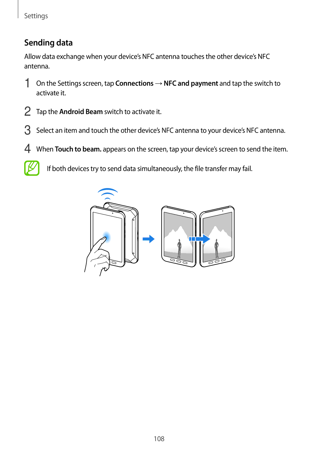 Samsung SM-T390NZKAXEZ, SM-T390NZKAATO, SM-T390NZKAXEF, SM-T390NZKAITV, SM-T390NZKAPHE, SM-T390NZKAEUR manual Sending data 