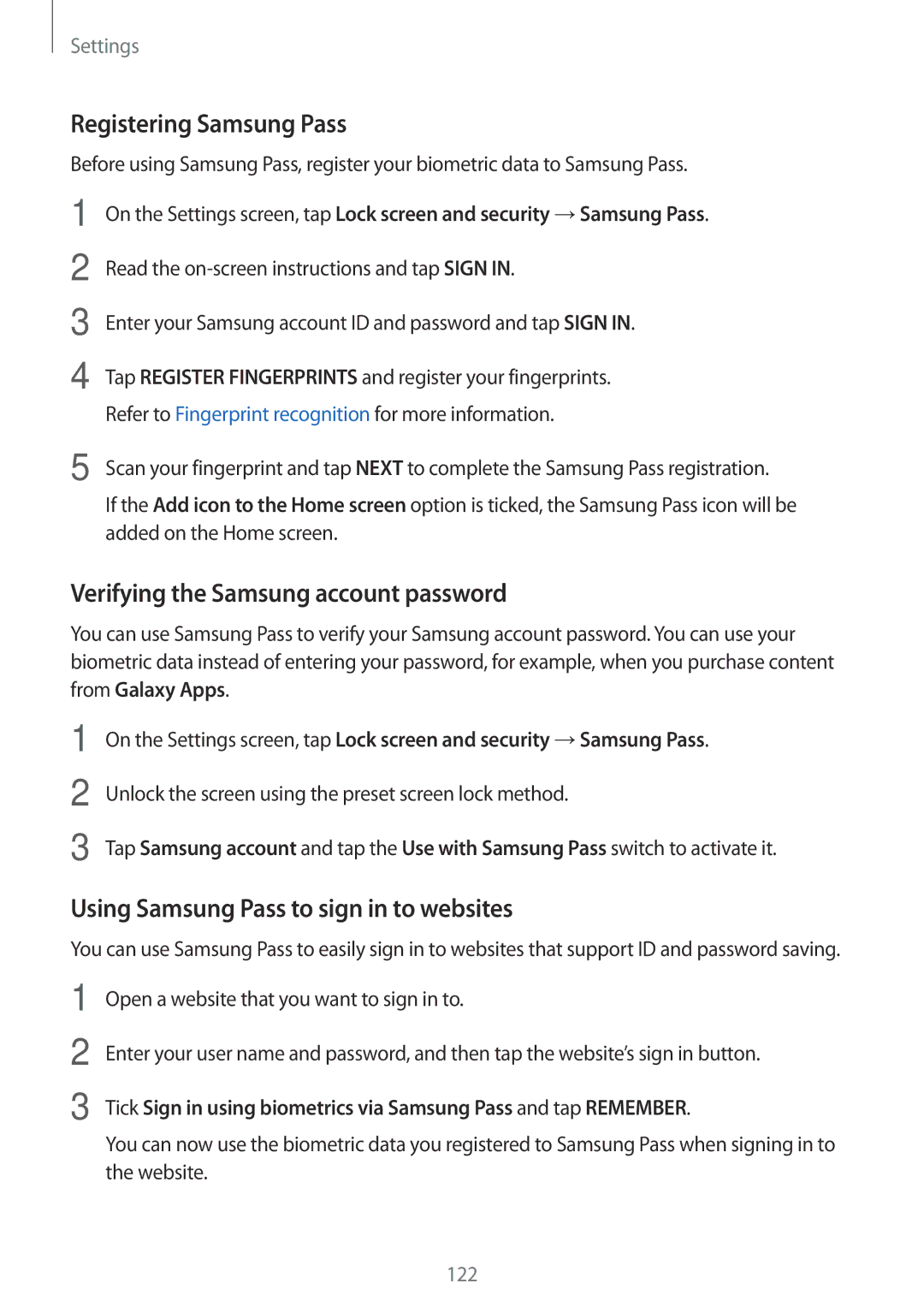 Samsung SM-T390NZKAITV, SM-T390NZKAATO, SM-T390NZKAXEF Registering Samsung Pass, Verifying the Samsung account password 