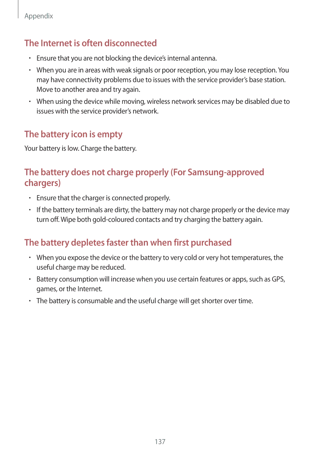 Samsung SM-T390NZKAXEF manual Your battery is low. Charge the battery, Ensure that the charger is connected properly 