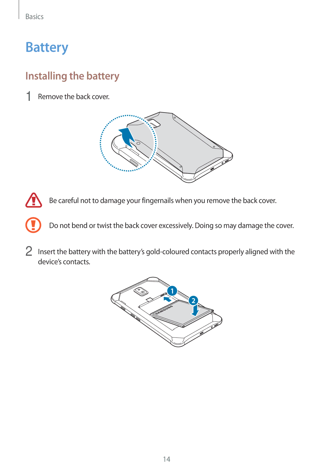 Samsung SM-T390NZKAXSK, SM-T390NZKAATO, SM-T390NZKAXEF, SM-T390NZKAITV, SM-T390NZKAPHE manual Battery, Installing the battery 