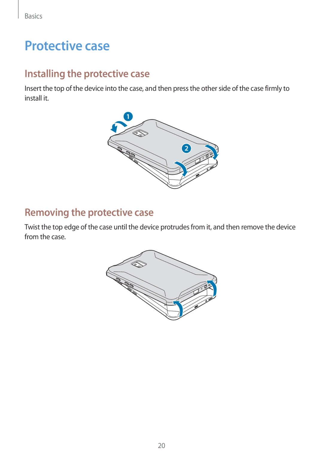 Samsung SM-T390NZKAXEZ, SM-T390NZKAATO manual Protective case, Installing the protective case, Removing the protective case 