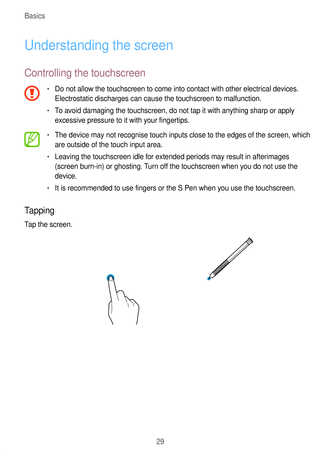 Samsung SM-T390NZKAEUR, SM-T390NZKAATO manual Understanding the screen, Controlling the touchscreen, Tapping, Tap the screen 