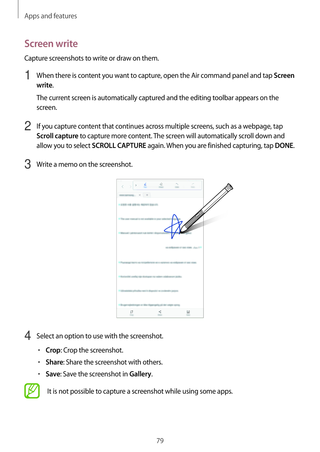 Samsung SM-T390NZKASER Screen write, Capture screenshots to write or draw on them, Write a memo on the screenshot 