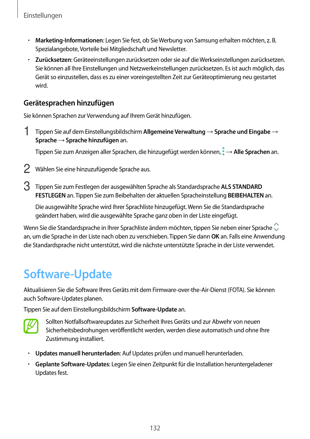 Samsung SM-T390NZKAATO manual Software-Update, Gerätesprachen hinzufügen 