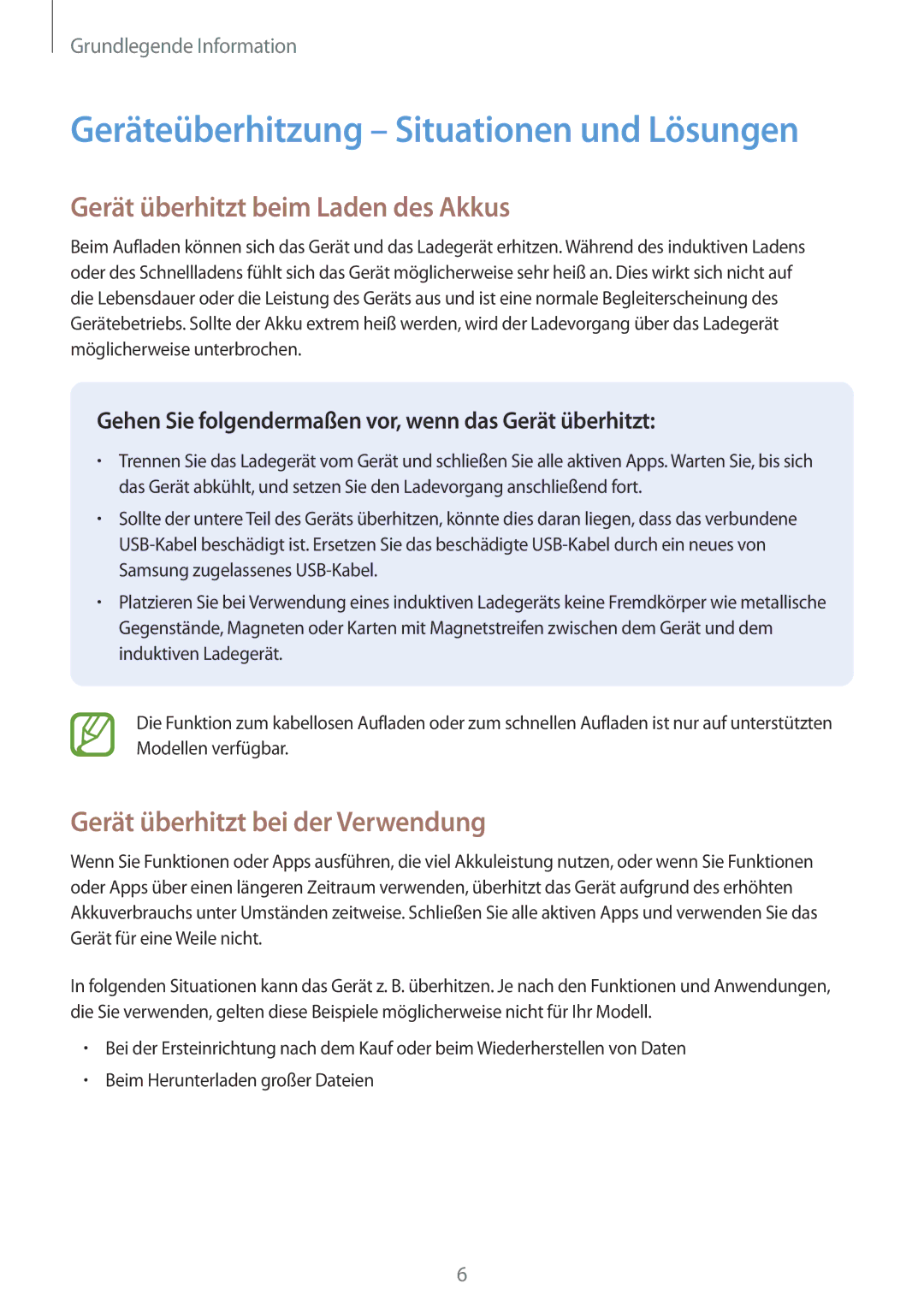 Samsung SM-T390NZKAATO manual Gerät überhitzt beim Laden des Akkus, Gerät überhitzt bei der Verwendung 