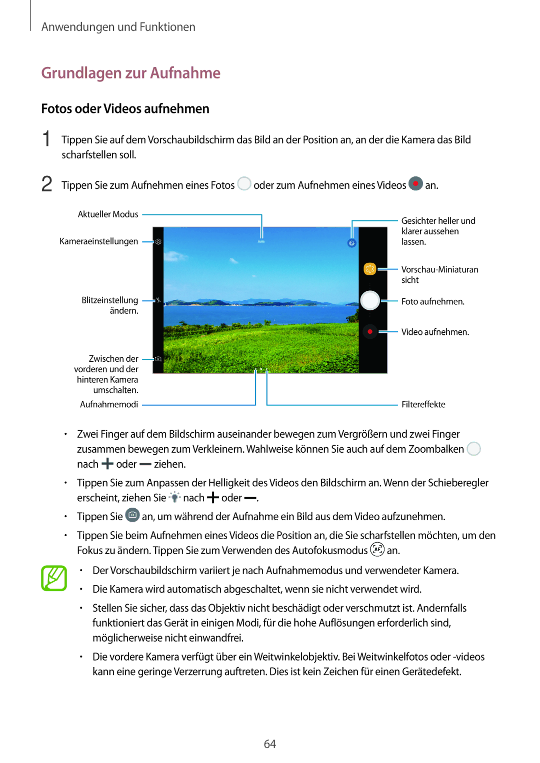 Samsung SM-T390NZKAATO manual Grundlagen zur Aufnahme, Fotos oder Videos aufnehmen 