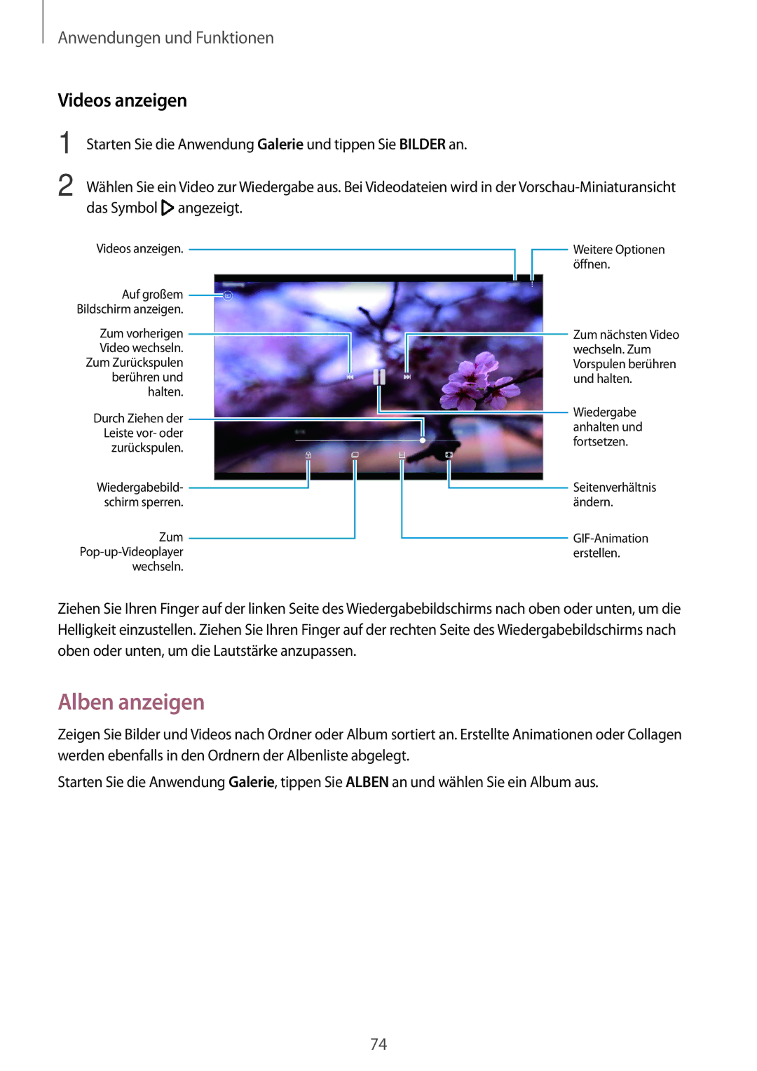 Samsung SM-T390NZKAATO manual Alben anzeigen, Videos anzeigen 