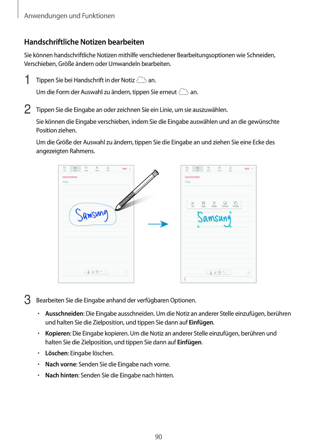 Samsung SM-T390NZKAATO manual Handschriftliche Notizen bearbeiten 