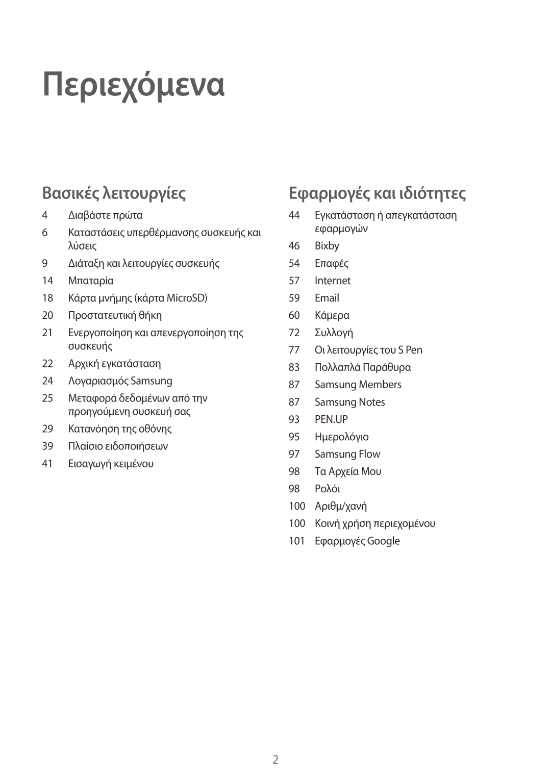 Samsung SM-T390NZKAEUR manual Περιεχόμενα 