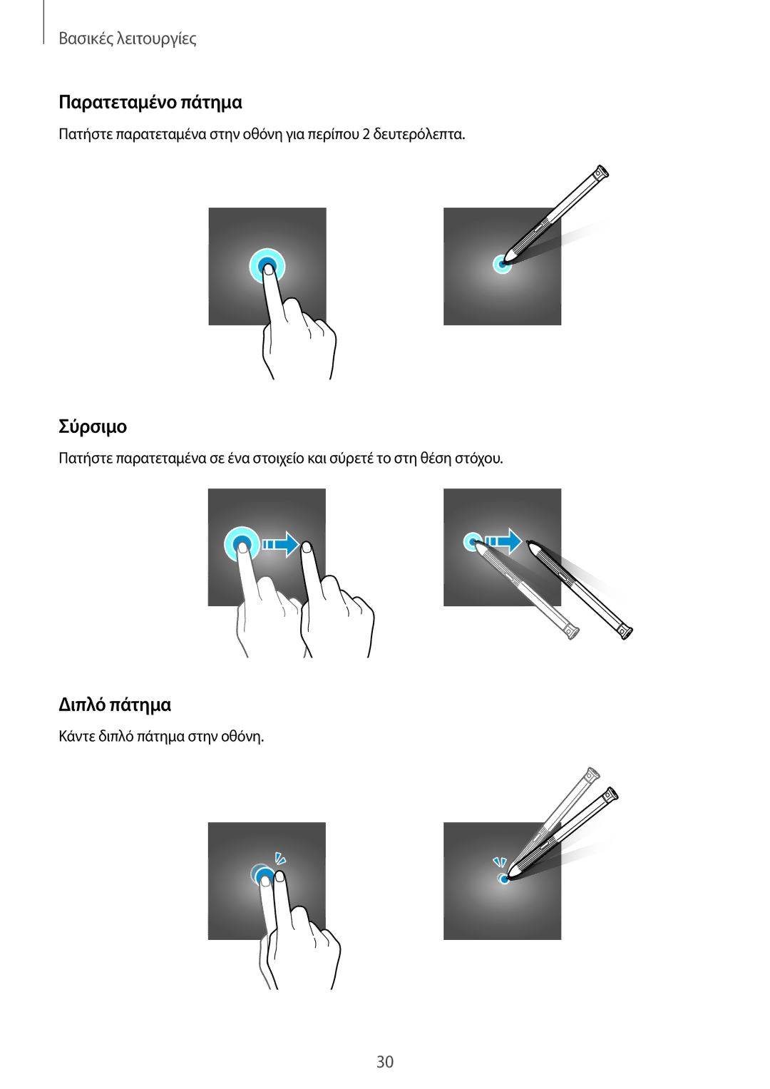 Samsung SM-T390NZKAEUR manual Παρατεταμένο πάτημα, Σύρσιμο, Διπλό πάτημα 