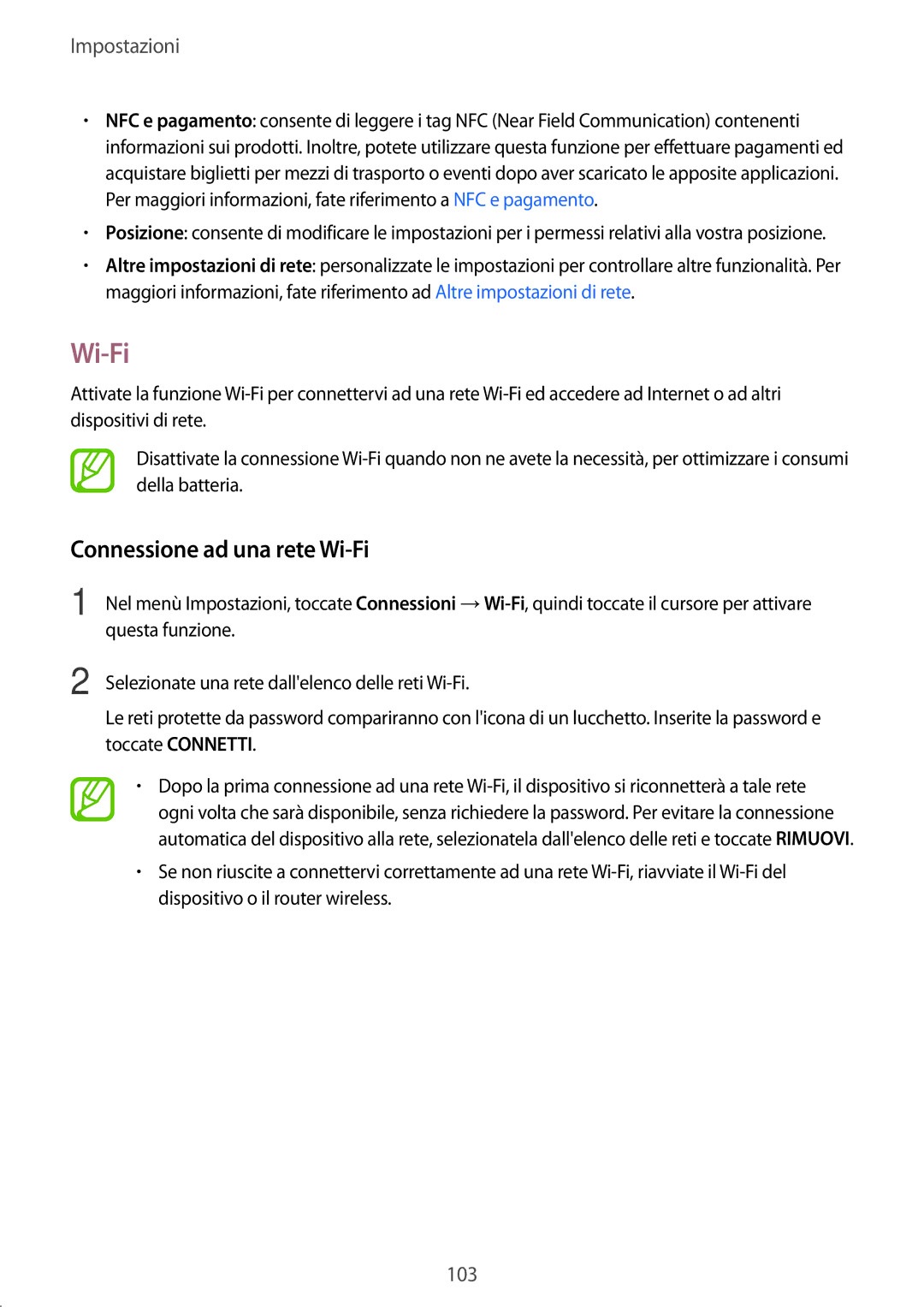 Samsung SM-T390NZKAITV manual Connessione ad una rete Wi-Fi 