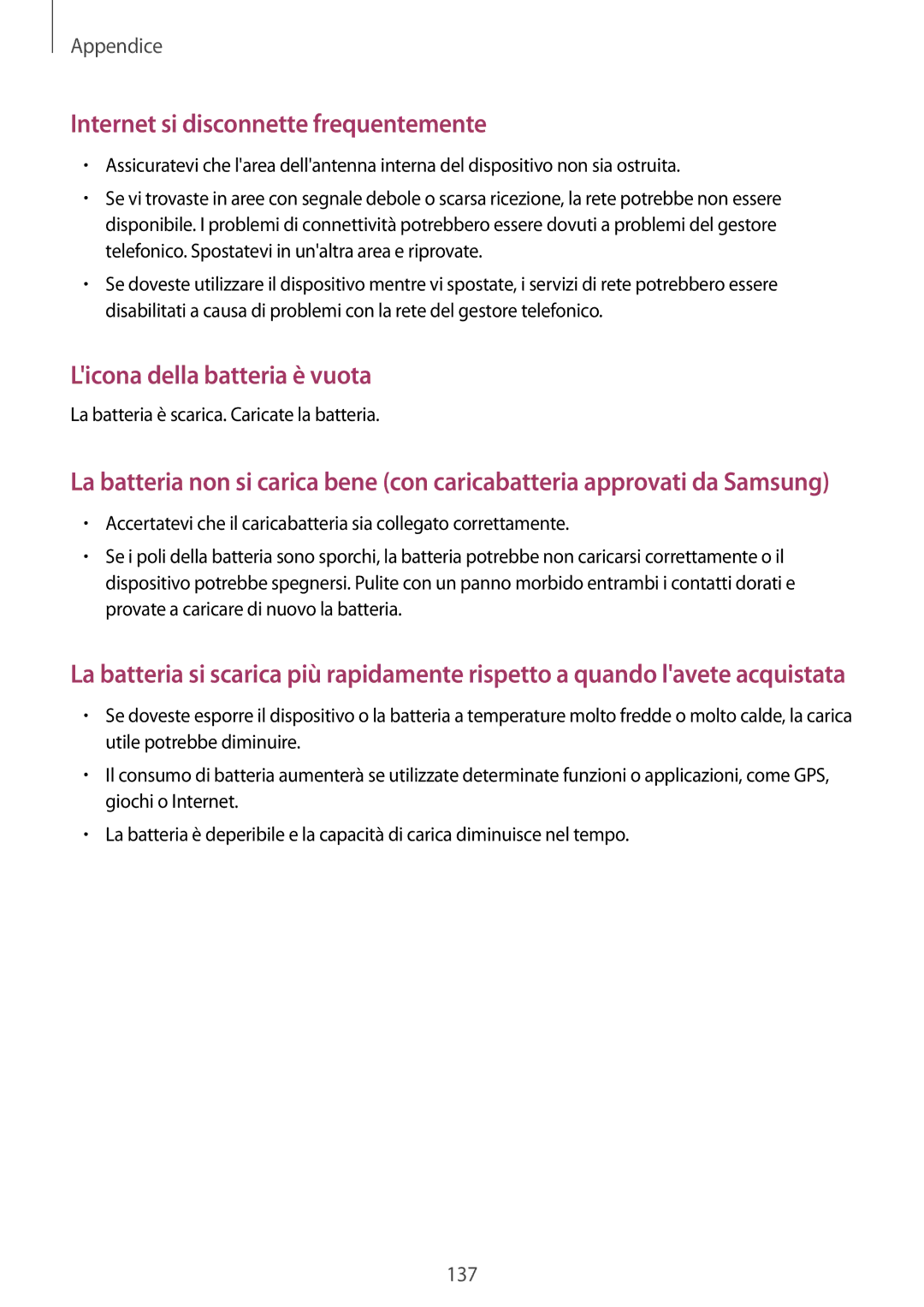 Samsung SM-T390NZKAITV manual Internet si disconnette frequentemente 