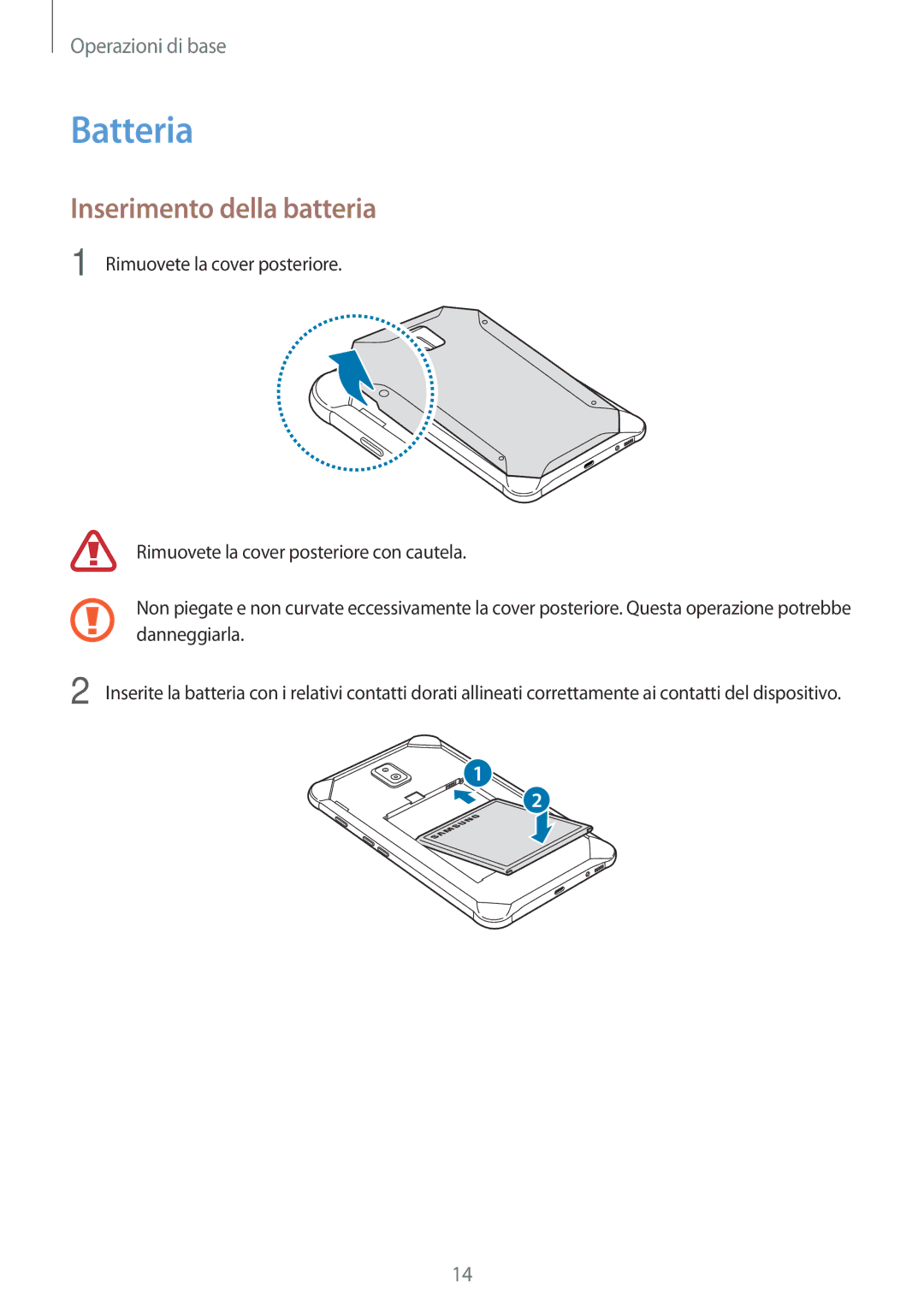 Samsung SM-T390NZKAITV manual Batteria, Inserimento della batteria 