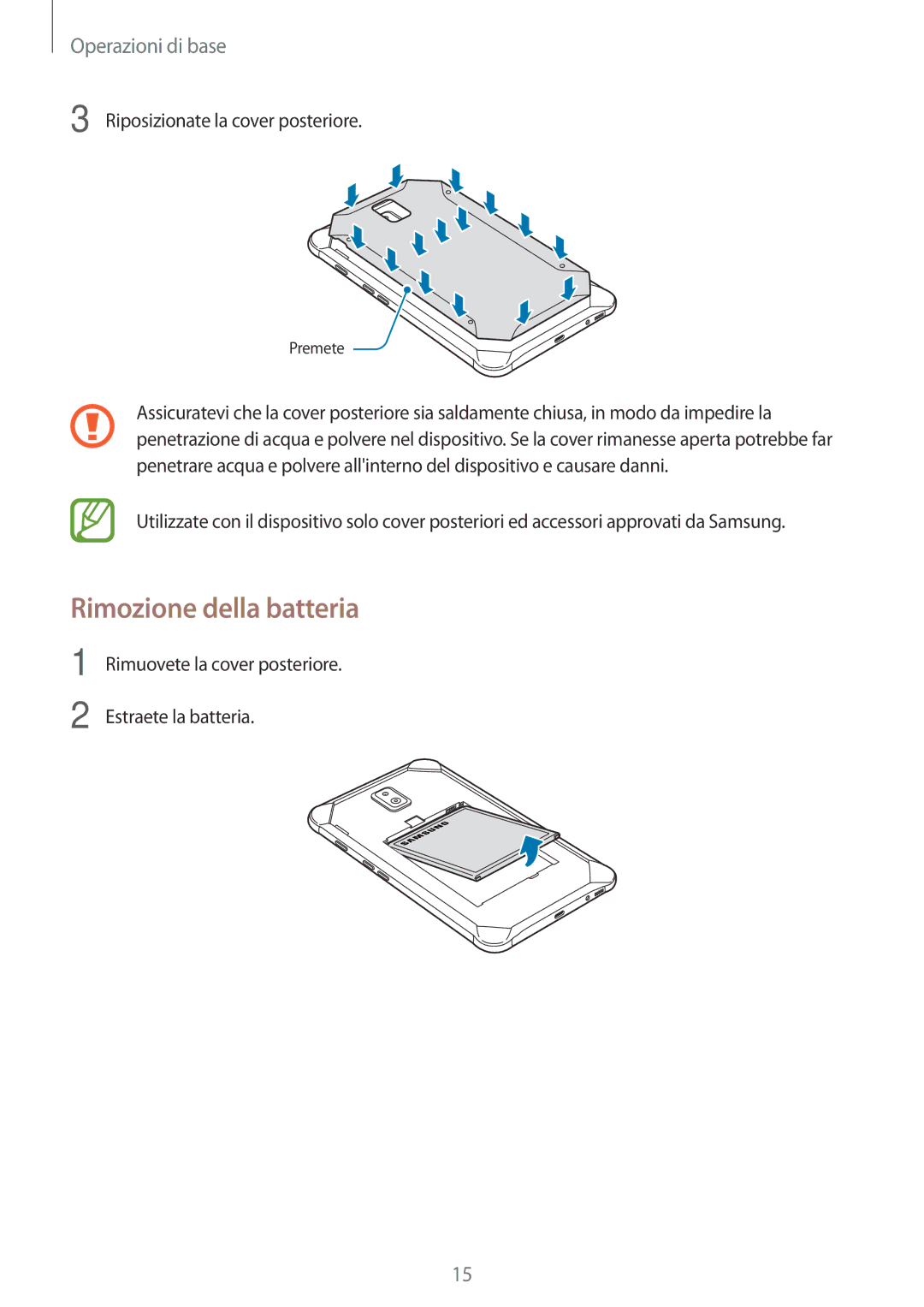 Samsung SM-T390NZKAITV manual Rimozione della batteria 