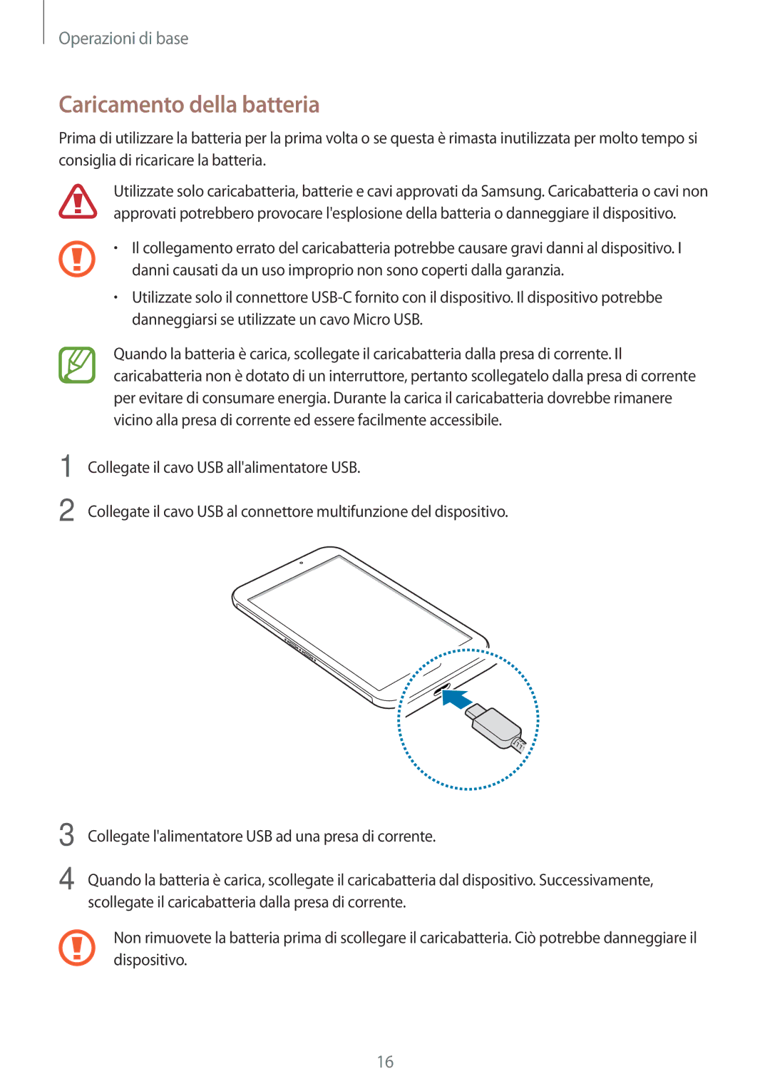 Samsung SM-T390NZKAITV manual Caricamento della batteria 