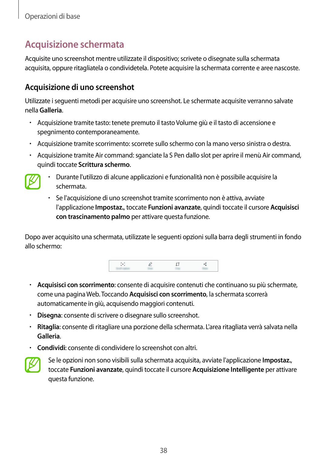 Samsung SM-T390NZKAITV manual Acquisizione schermata, Acquisizione di uno screenshot 