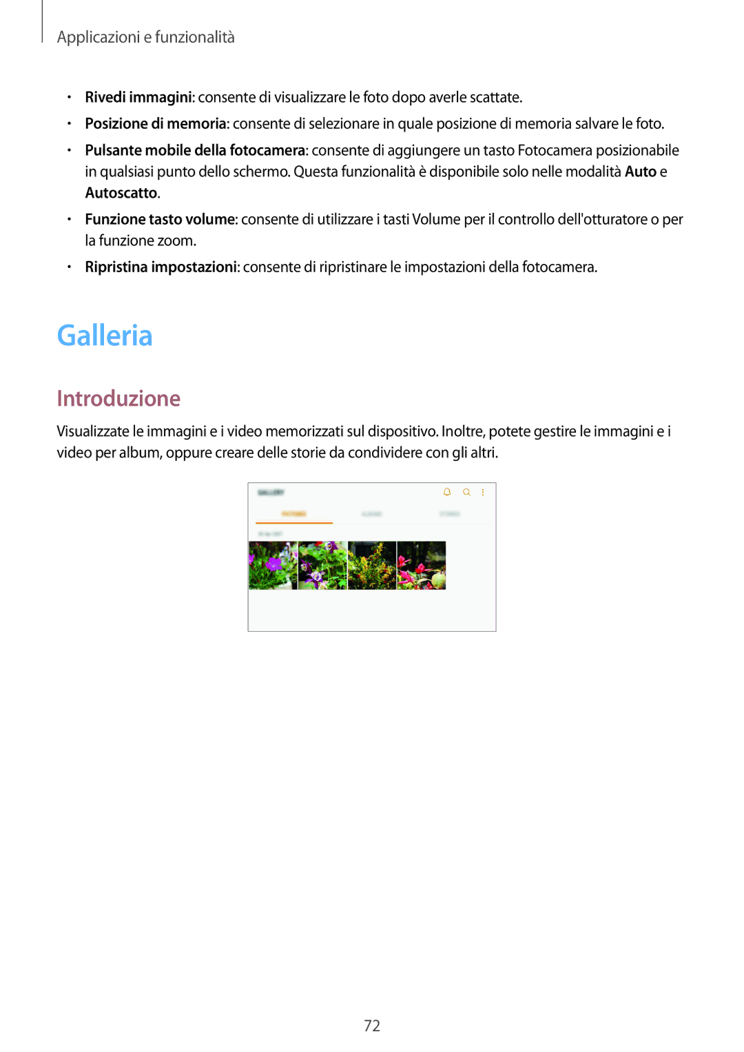 Samsung SM-T390NZKAITV manual Galleria, Introduzione 