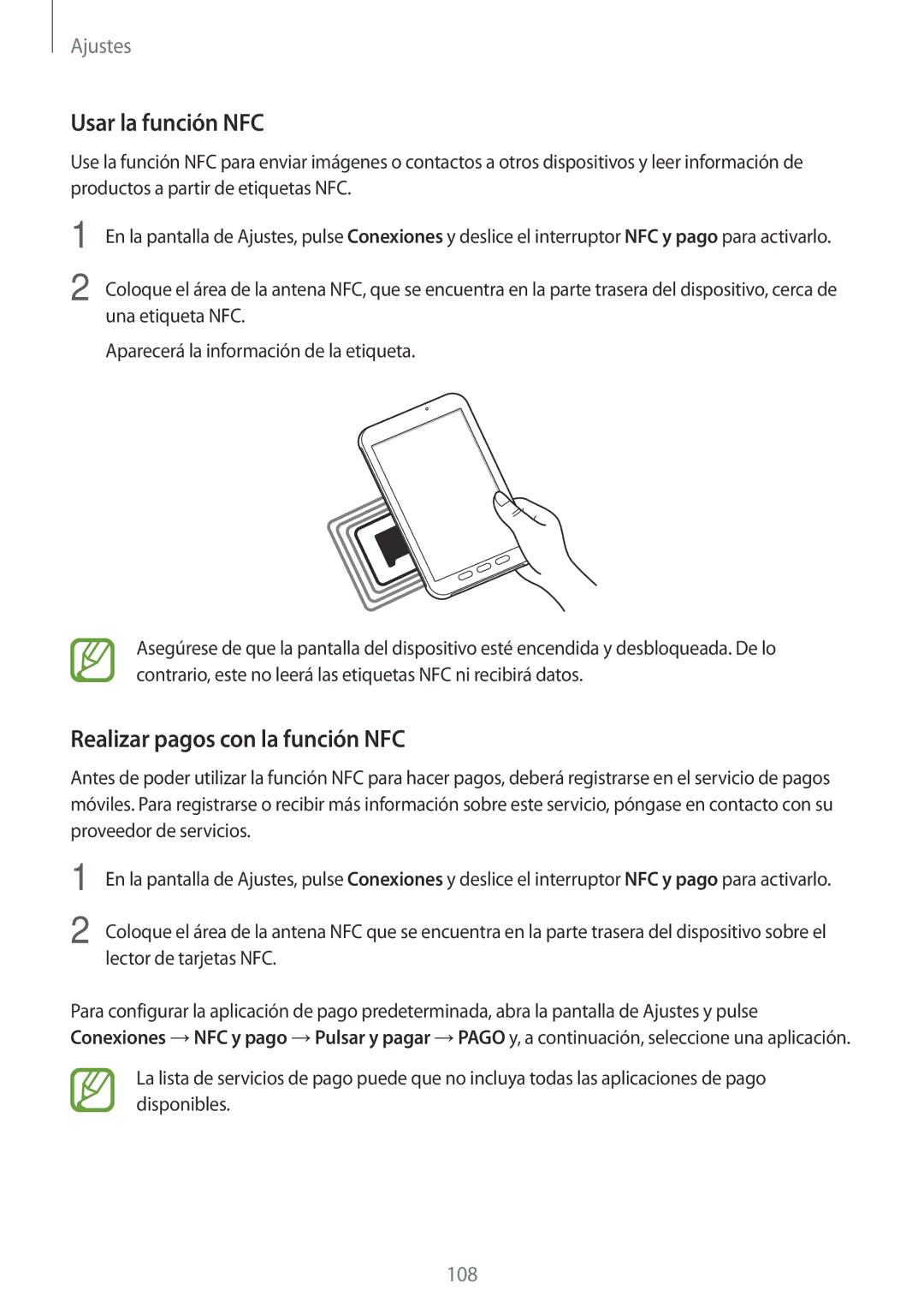 Samsung SM-T390NZKAPHE manual Usar la función NFC, Realizar pagos con la función NFC 