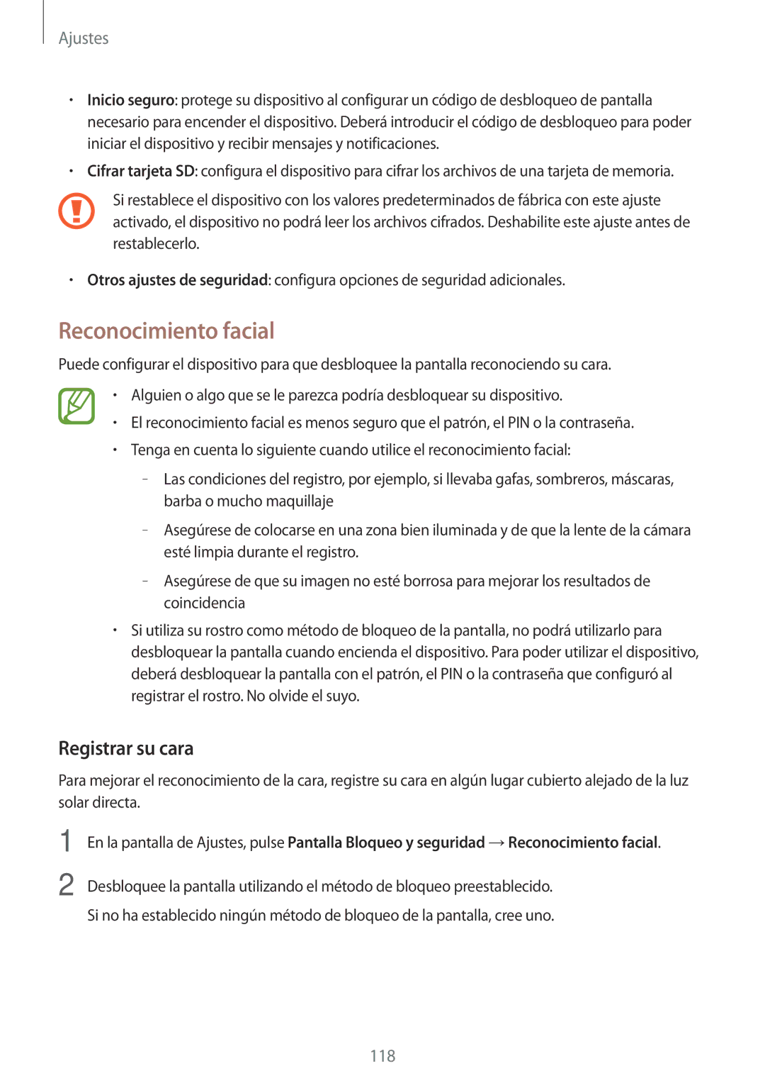 Samsung SM-T390NZKAPHE manual Reconocimiento facial, Registrar su cara 