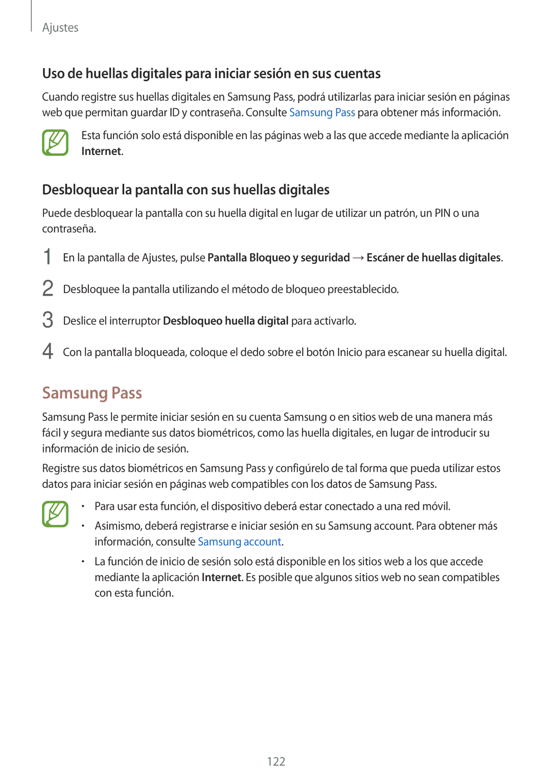 Samsung SM-T390NZKAPHE manual Samsung Pass, Uso de huellas digitales para iniciar sesión en sus cuentas 