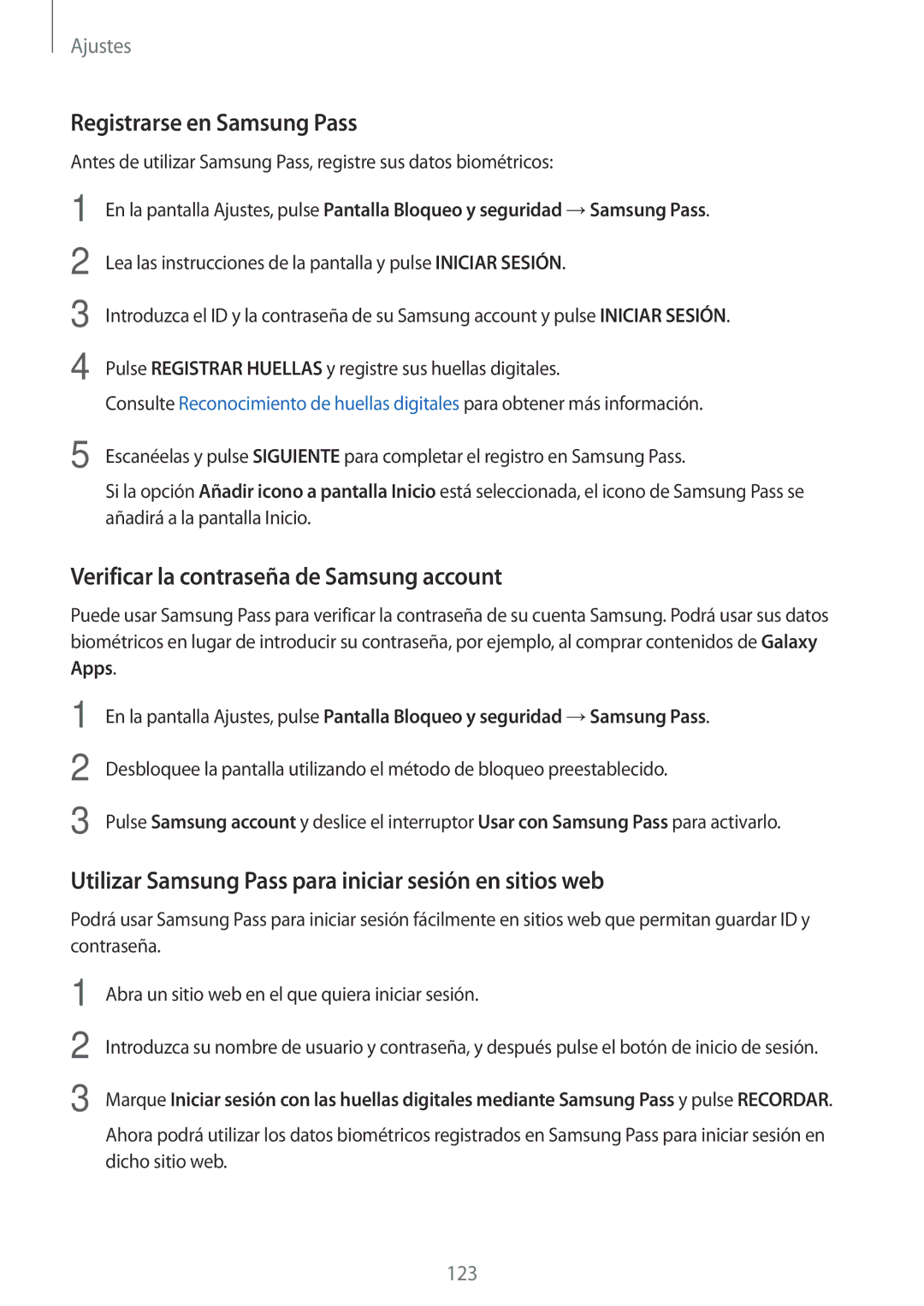 Samsung SM-T390NZKAPHE manual Registrarse en Samsung Pass, Verificar la contraseña de Samsung account 