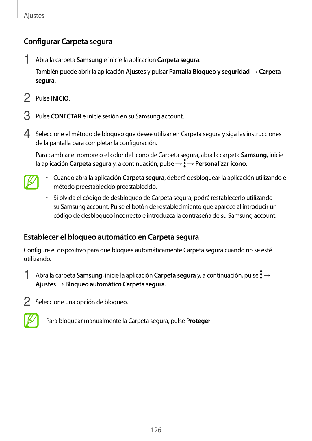 Samsung SM-T390NZKAPHE manual Configurar Carpeta segura, Establecer el bloqueo automático en Carpeta segura 