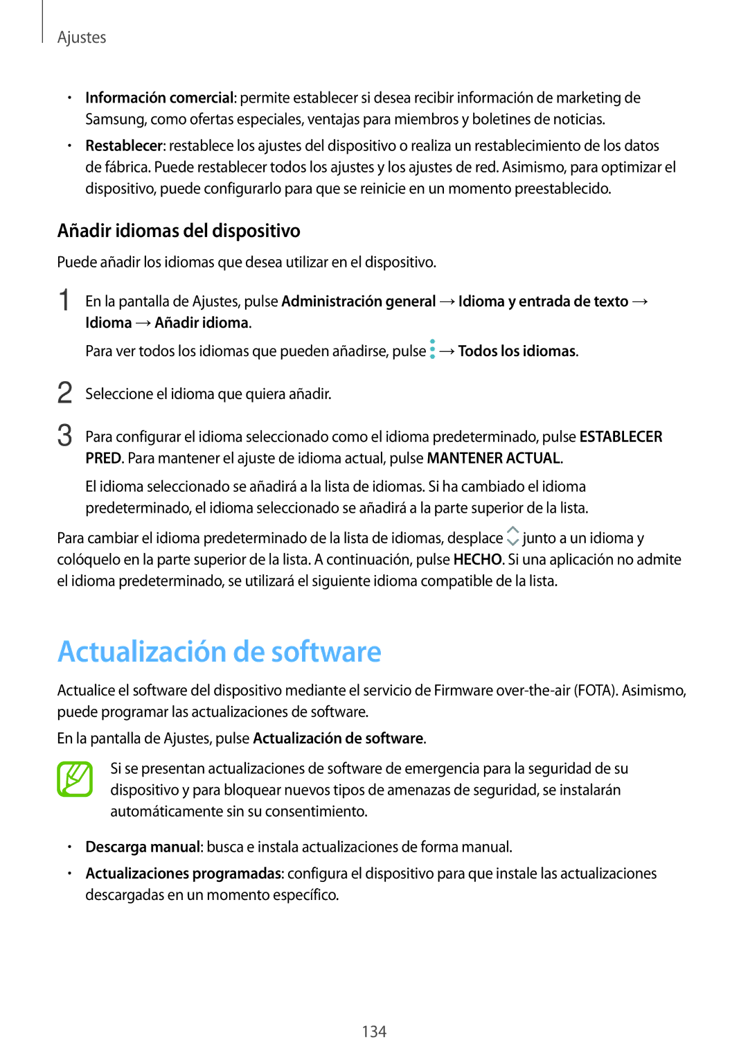 Samsung SM-T390NZKAPHE manual Actualización de software, Añadir idiomas del dispositivo 