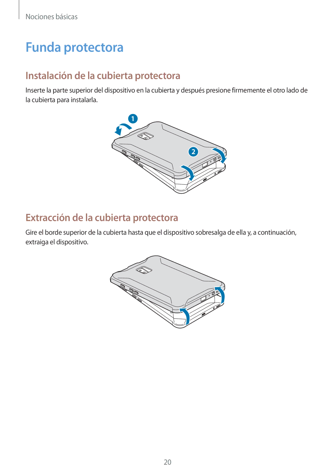 Samsung SM-T390NZKAPHE manual Funda protectora, Instalación de la cubierta protectora, Extracción de la cubierta protectora 