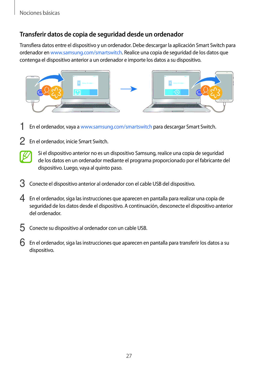 Samsung SM-T390NZKAPHE manual Transferir datos de copia de seguridad desde un ordenador 