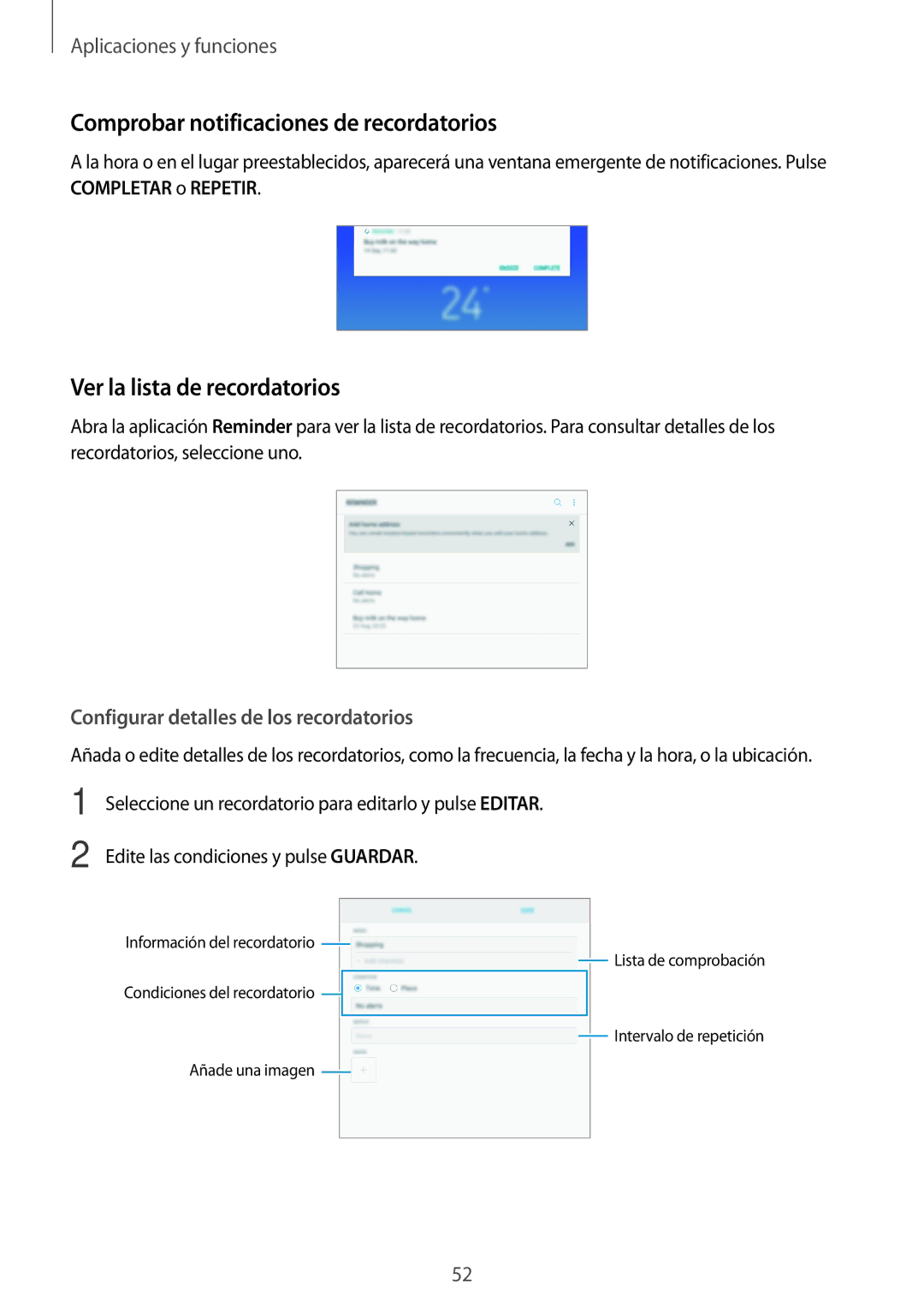 Samsung SM-T390NZKAPHE manual Comprobar notificaciones de recordatorios, Ver la lista de recordatorios 