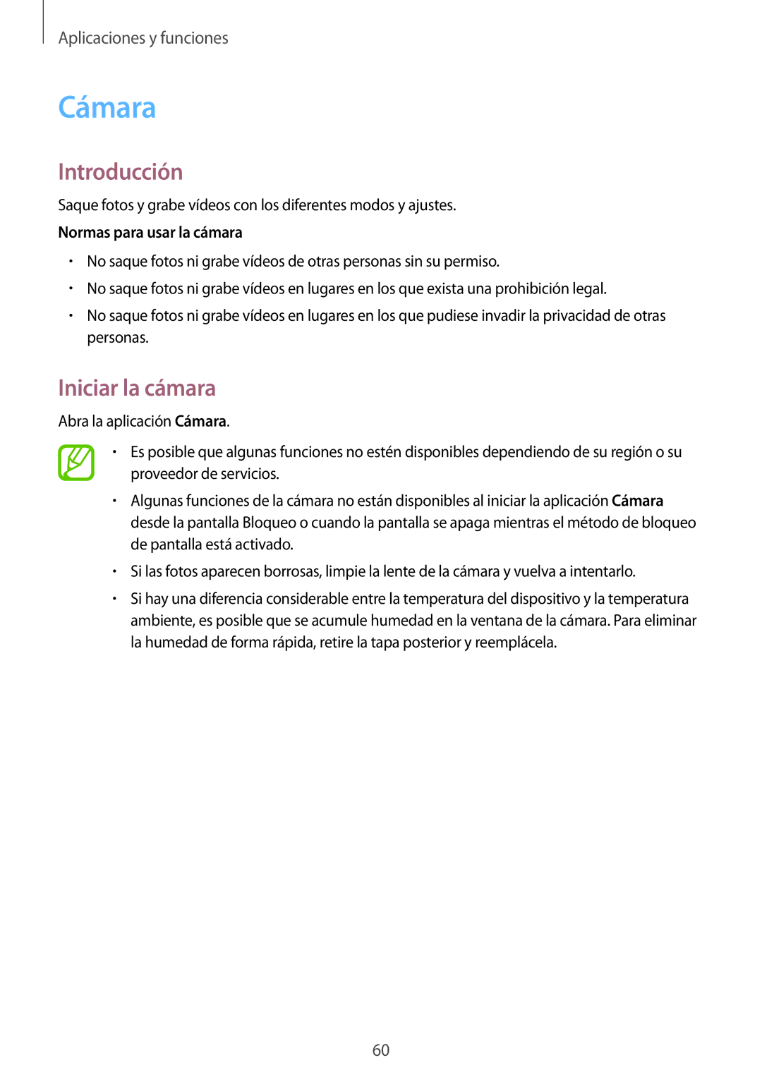 Samsung SM-T390NZKAPHE manual Cámara, Iniciar la cámara, Normas para usar la cámara 