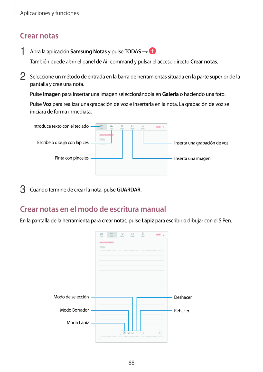 Samsung SM-T390NZKAPHE Crear notas en el modo de escritura manual, Cuando termine de crear la nota, pulse Guardar 