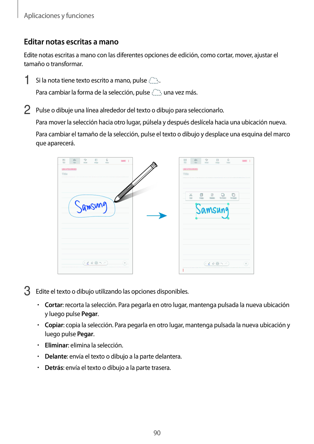 Samsung SM-T390NZKAPHE manual Editar notas escritas a mano 