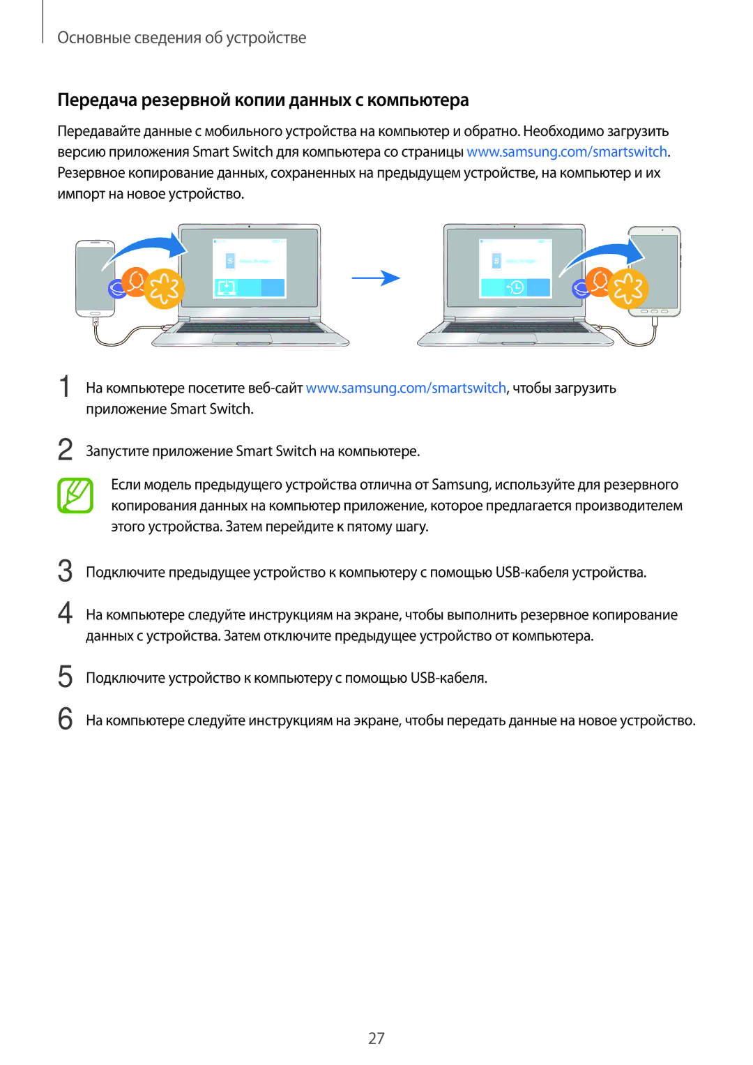 Samsung SM-T390NZKASER manual Передача резервной копии данных с компьютера, Приложение Smart Switch 