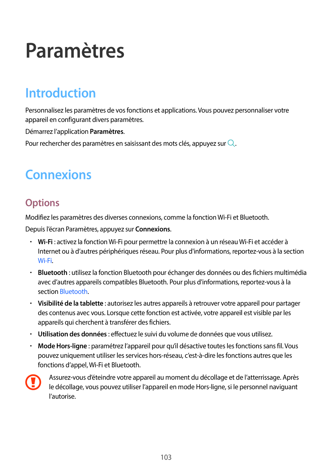 Samsung SM-T390NZKAXEF manual Introduction, Connexions, Options 