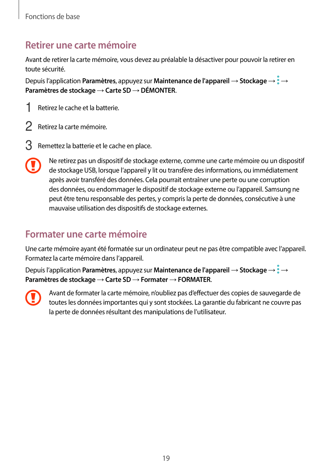 Samsung SM-T390NZKAXEF manual Retirer une carte mémoire, Formater une carte mémoire 