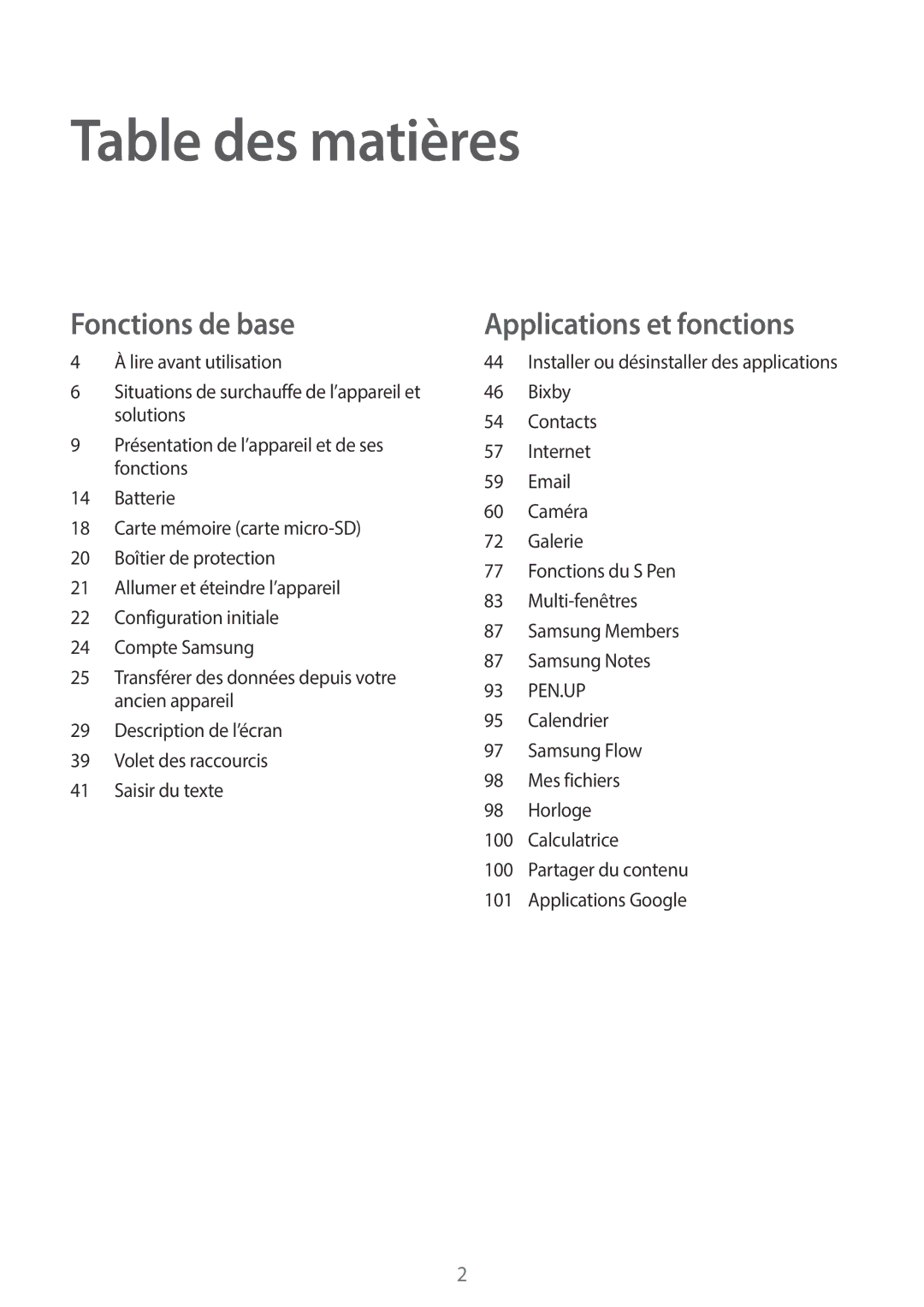 Samsung SM-T390NZKAXEF manual Table des matières 