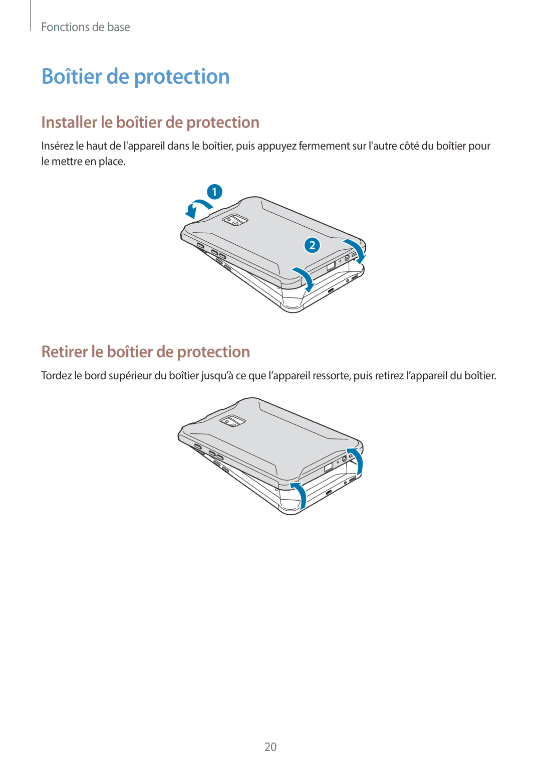 Samsung SM-T390NZKAXEF manual Boîtier de protection, Installer le boîtier de protection, Retirer le boîtier de protection 