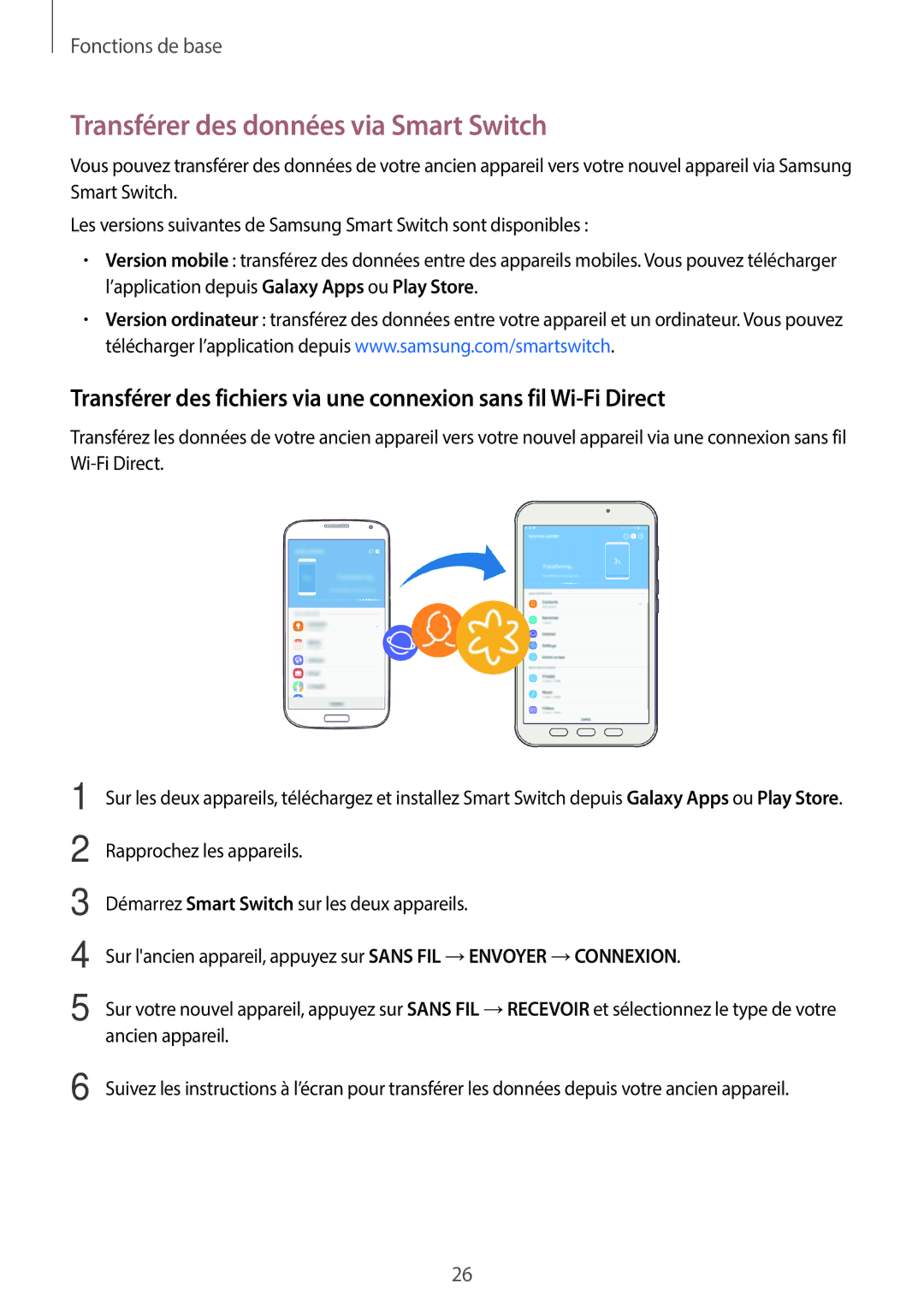 Samsung SM-T390NZKAXEF manual Transférer des données via Smart Switch 