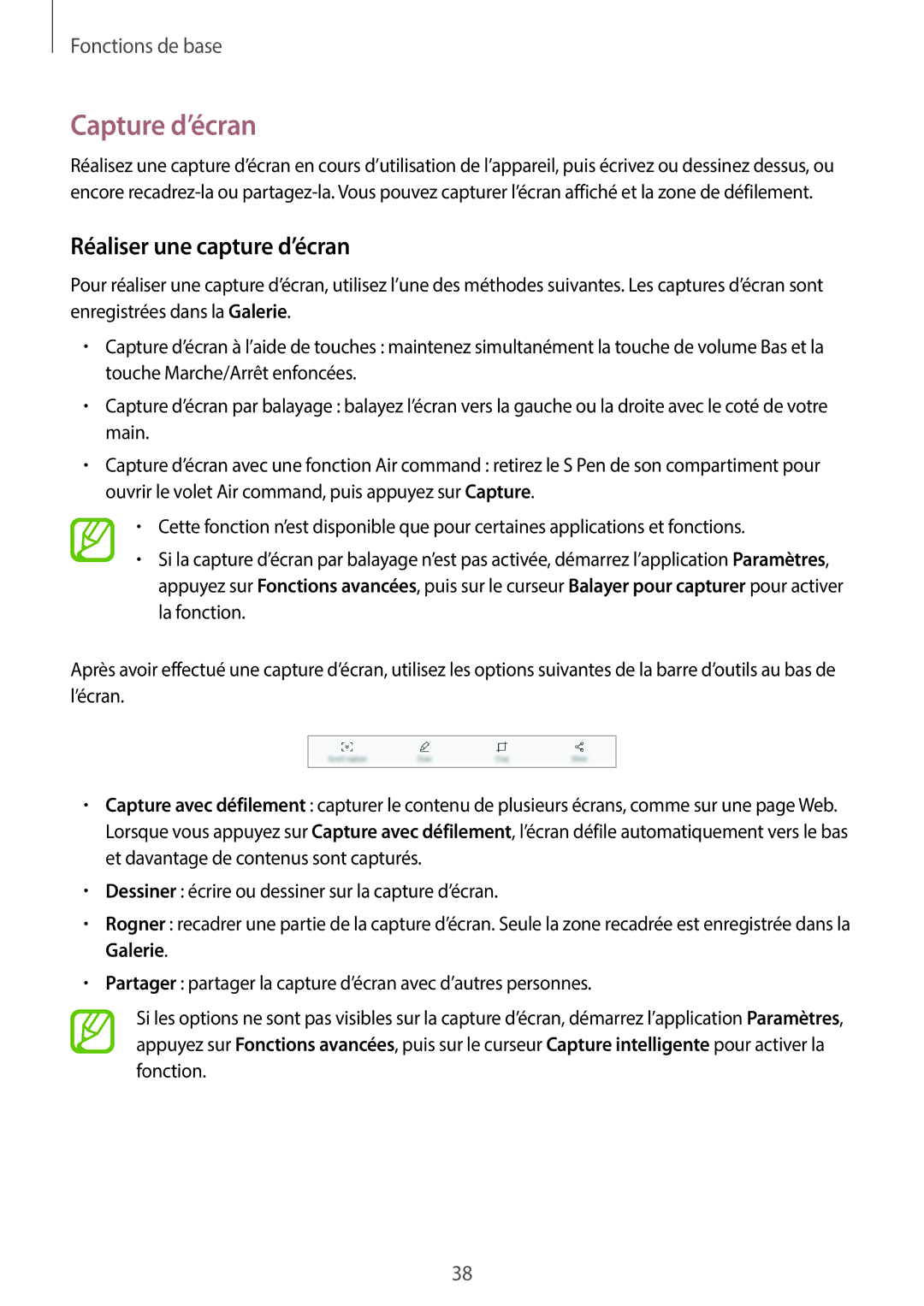 Samsung SM-T390NZKAXEF manual Capture d’écran, Réaliser une capture d’écran 