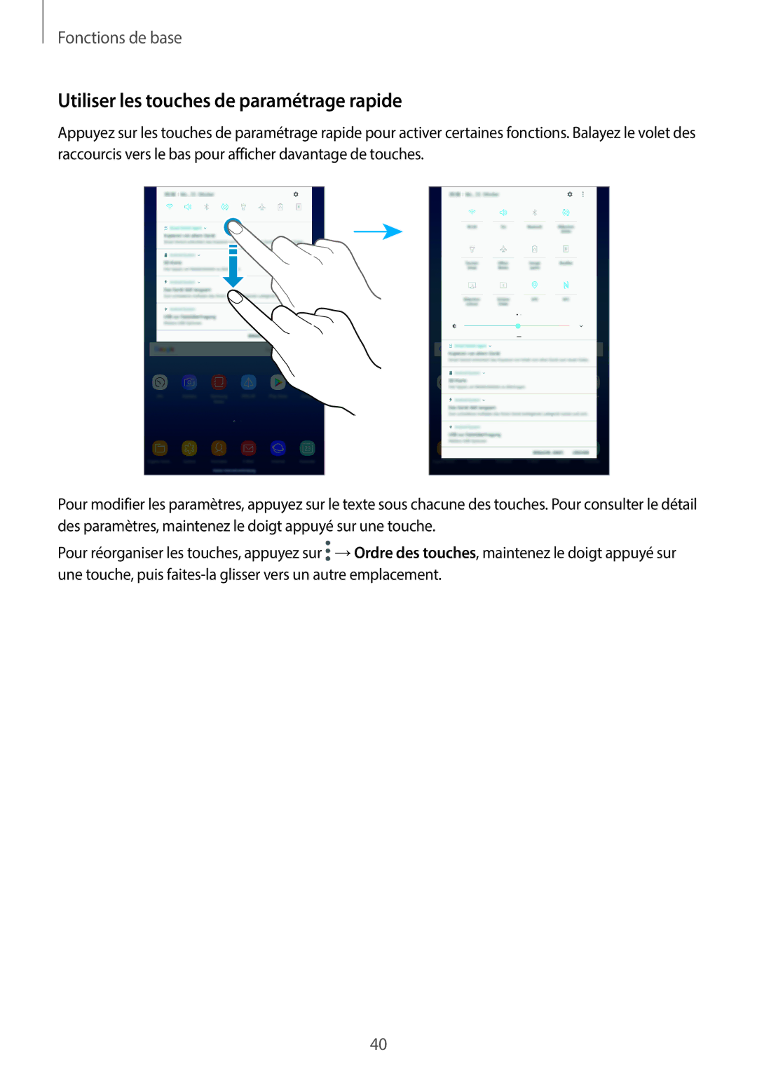 Samsung SM-T390NZKAXEF manual Utiliser les touches de paramétrage rapide 