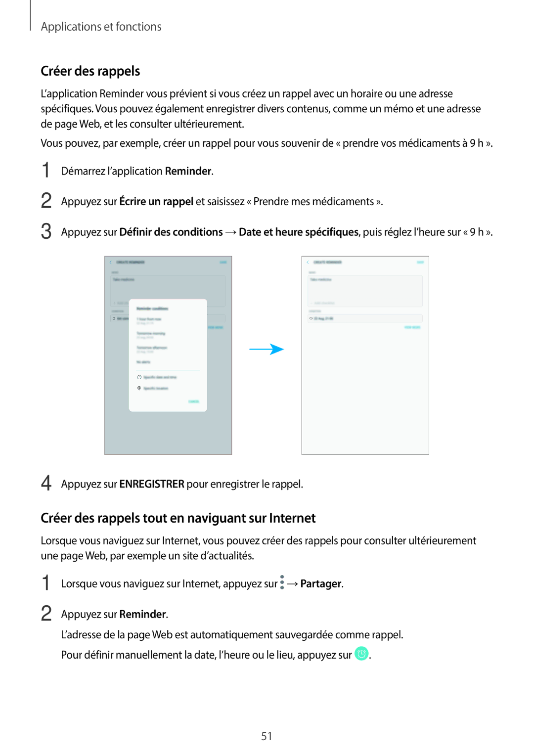 Samsung SM-T390NZKAXEF manual Créer des rappels tout en naviguant sur Internet 