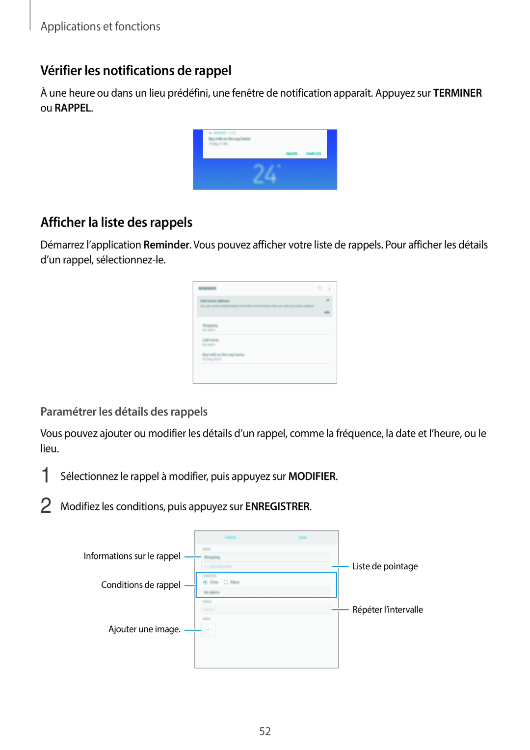 Samsung SM-T390NZKAXEF manual Vérifier les notifications de rappel, Afficher la liste des rappels 