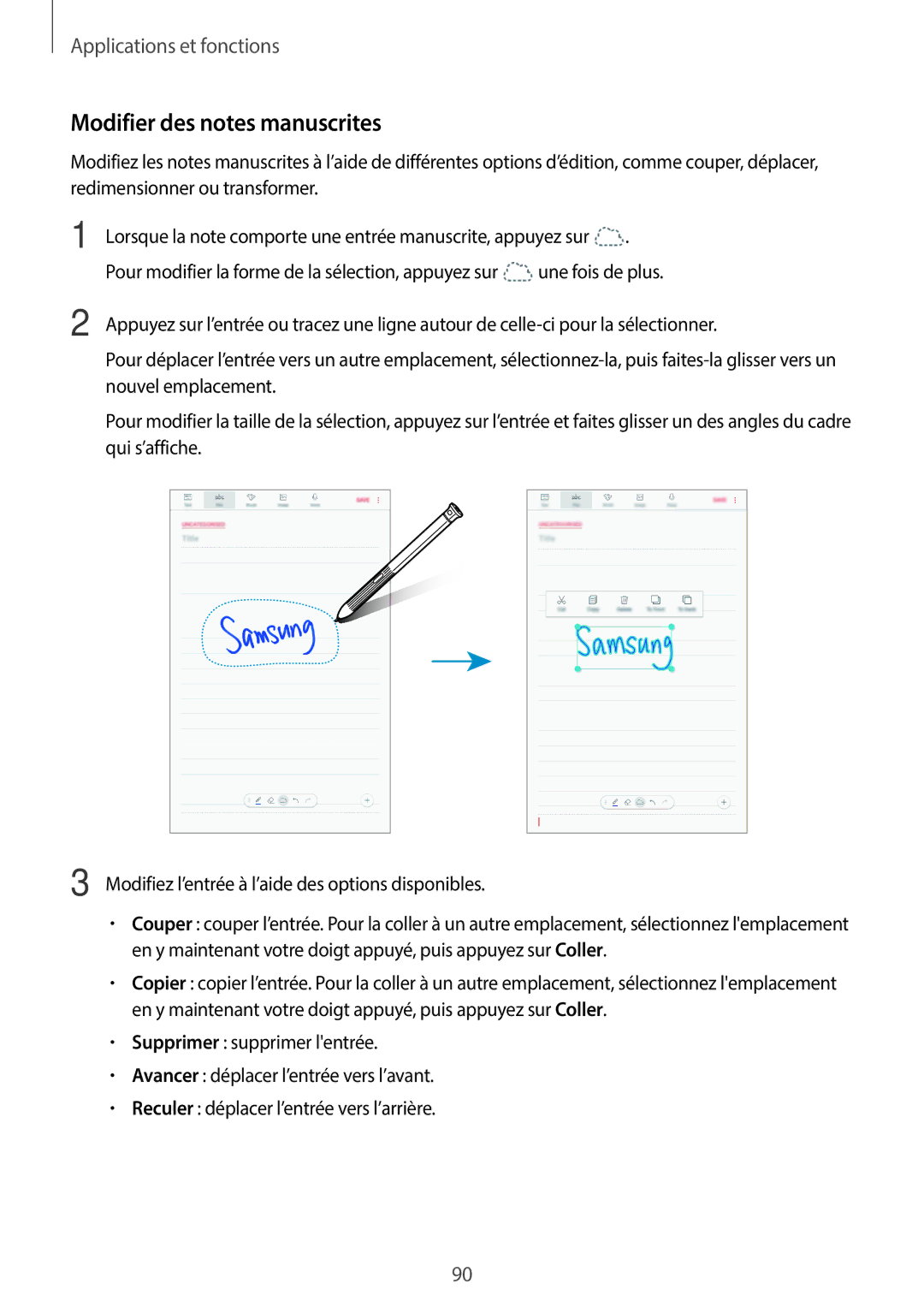 Samsung SM-T390NZKAXEF manual Modifier des notes manuscrites 