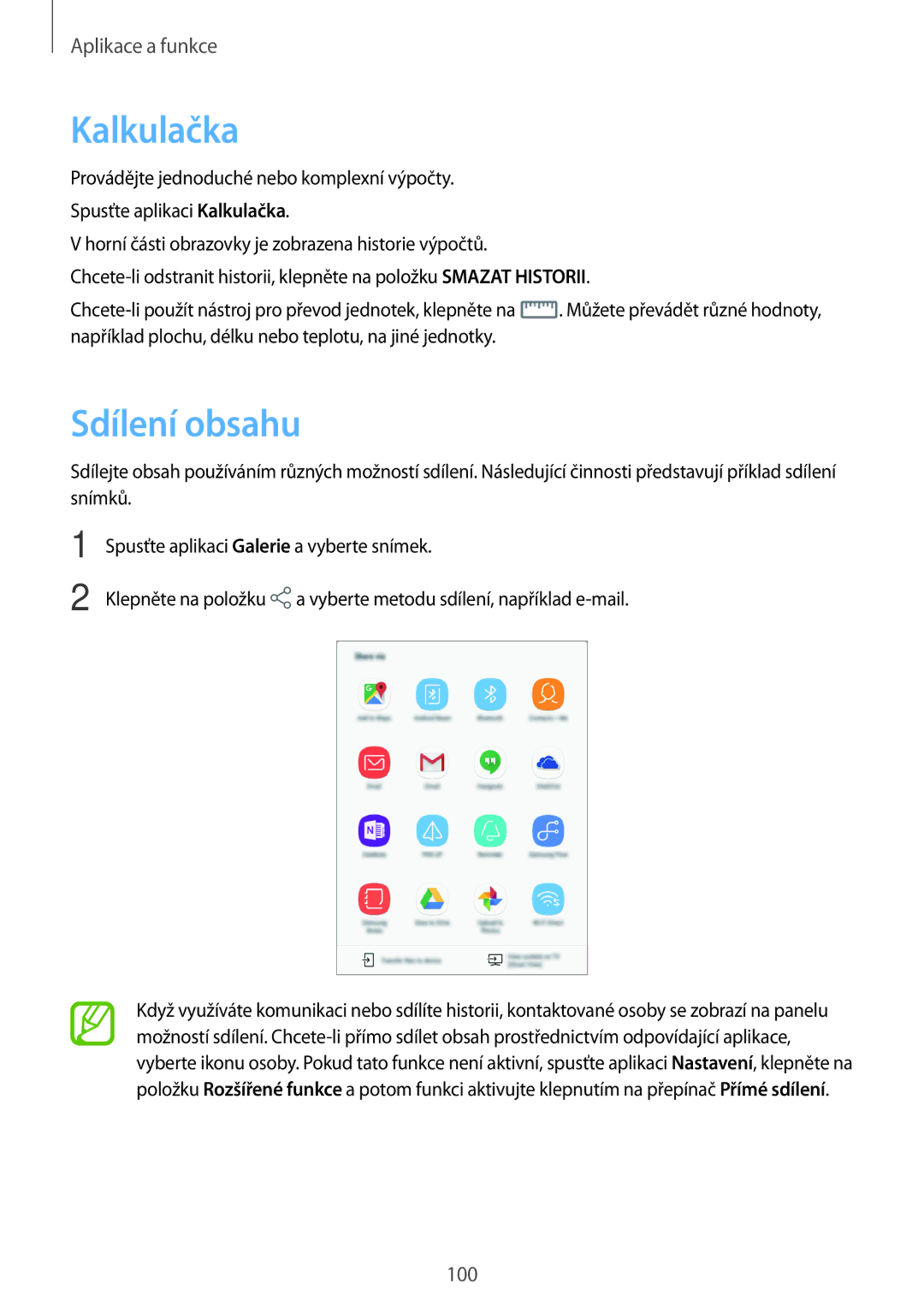 Samsung SM-T390NZKAXEZ manual Kalkulačka, Sdílení obsahu 