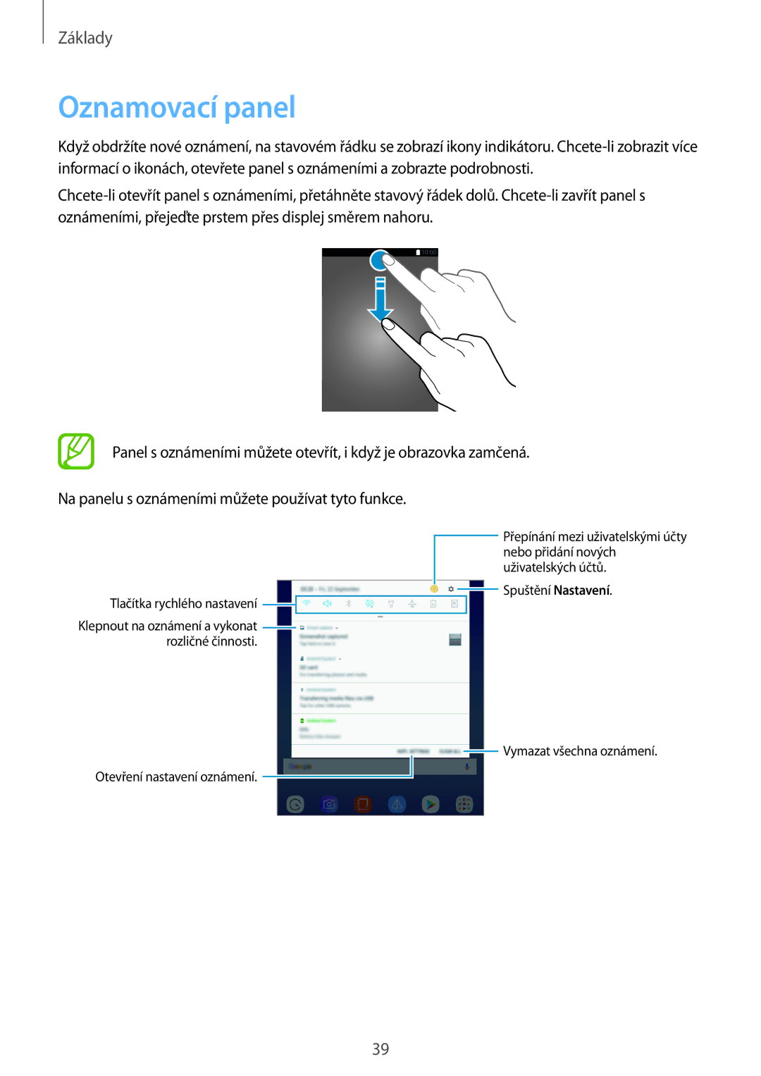 Samsung SM-T390NZKAXEZ manual Oznamovací panel 