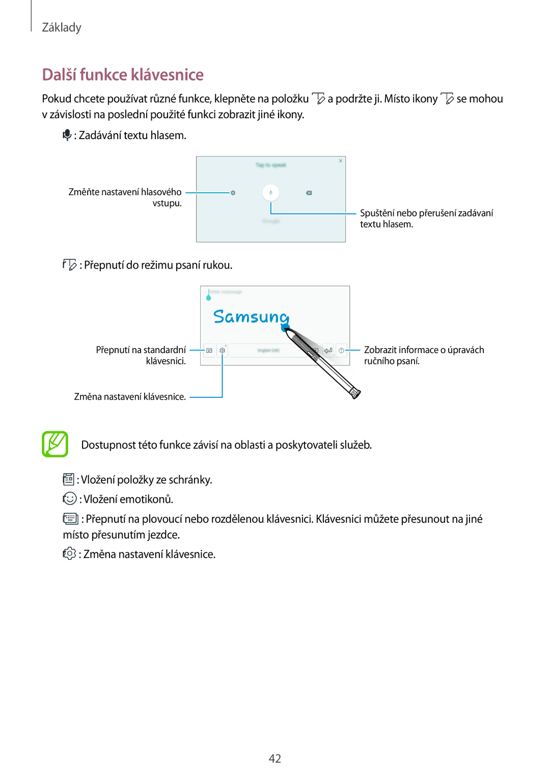 Samsung SM-T390NZKAXEZ manual Další funkce klávesnice, Přepnutí do režimu psaní rukou 