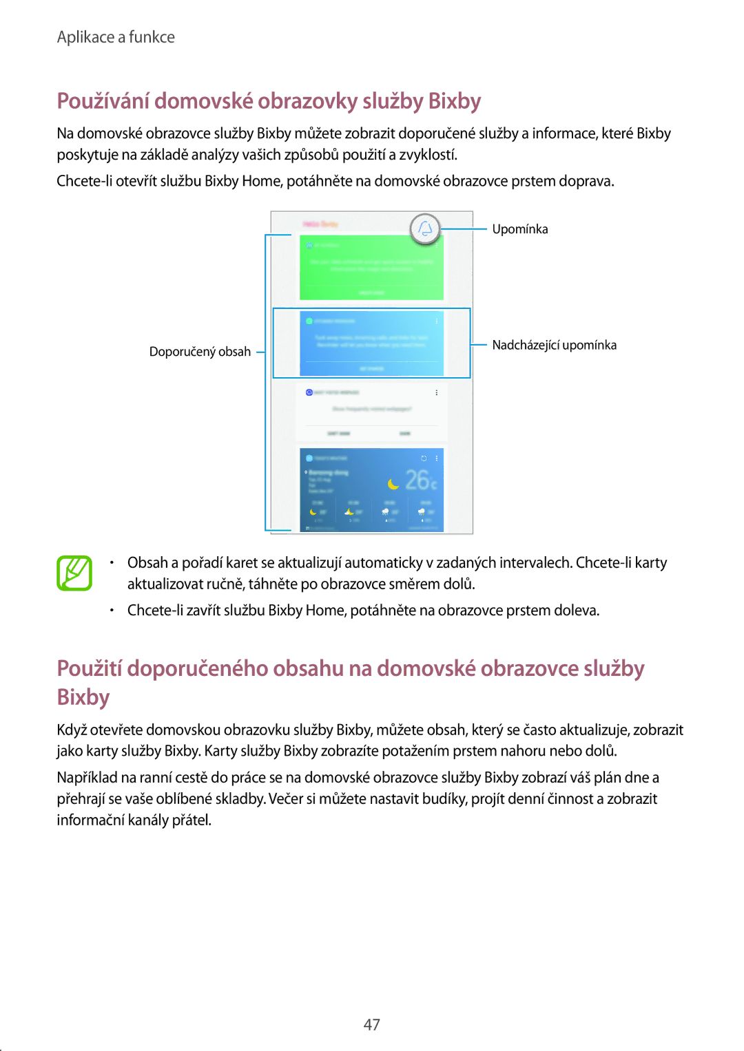 Samsung SM-T390NZKAXEZ manual Používání domovské obrazovky služby Bixby 