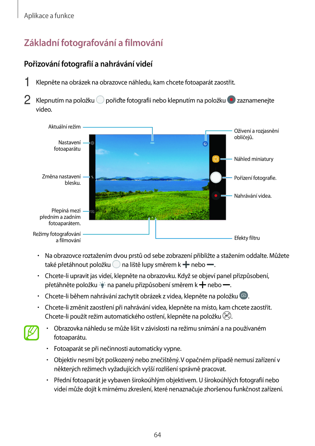 Samsung SM-T390NZKAXEZ manual Základní fotografování a filmování, Pořizování fotografií a nahrávání videí 